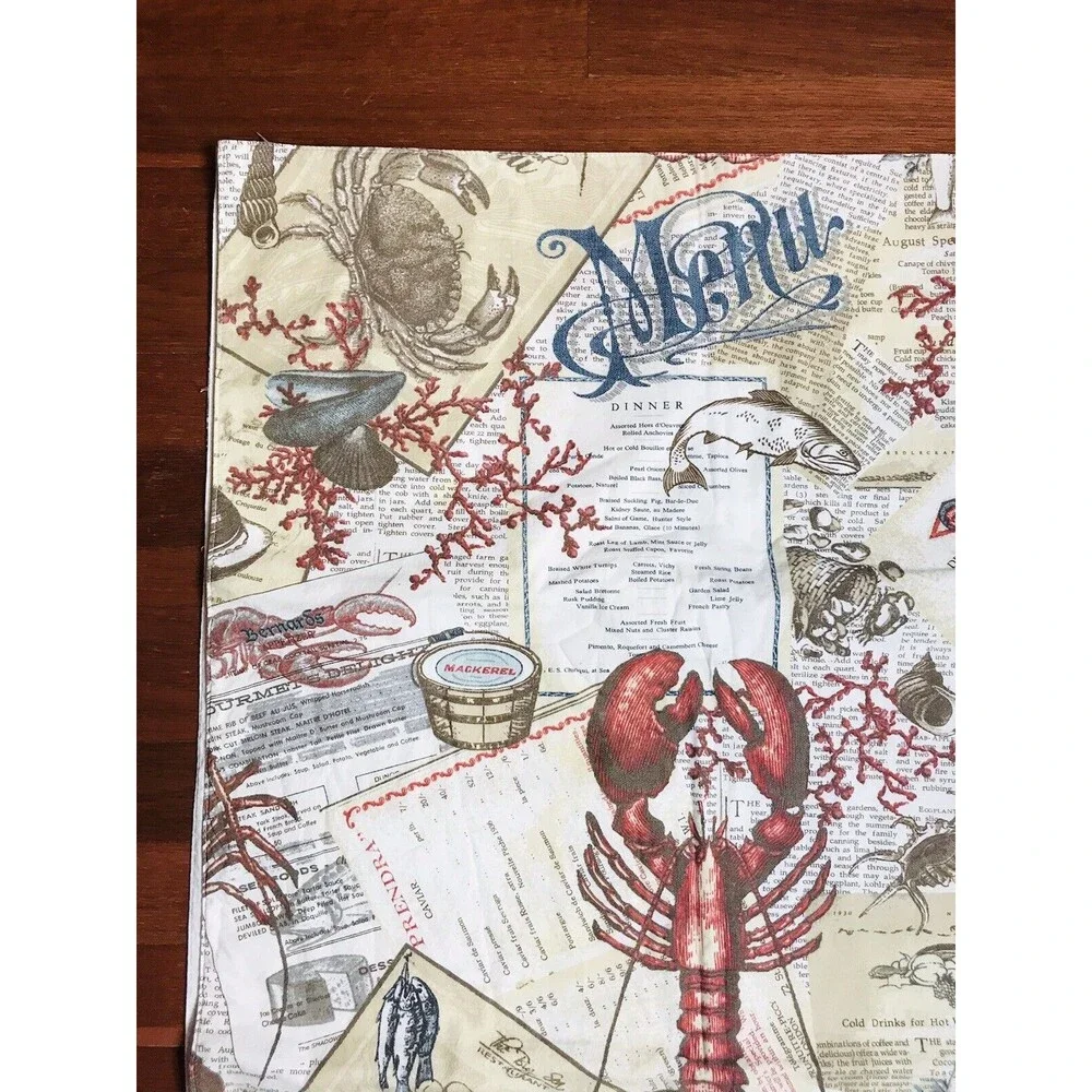 Pottery Barn Lobster Print Menu Seafood Table Runner Beach House Decor 24